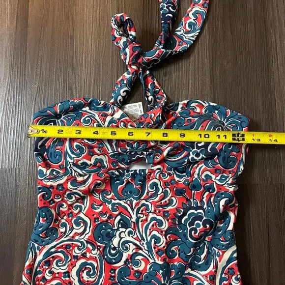 Boden Red Scarf Bandeau One Piece Swimsuit Women's Size 6 Halter Top - Picture 5 of 9